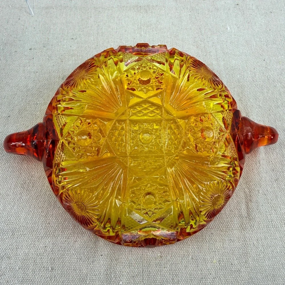 Vintage L.E. Smith Amberina Glass Daisy and Button‎ Two Handled Bon Bon Dish